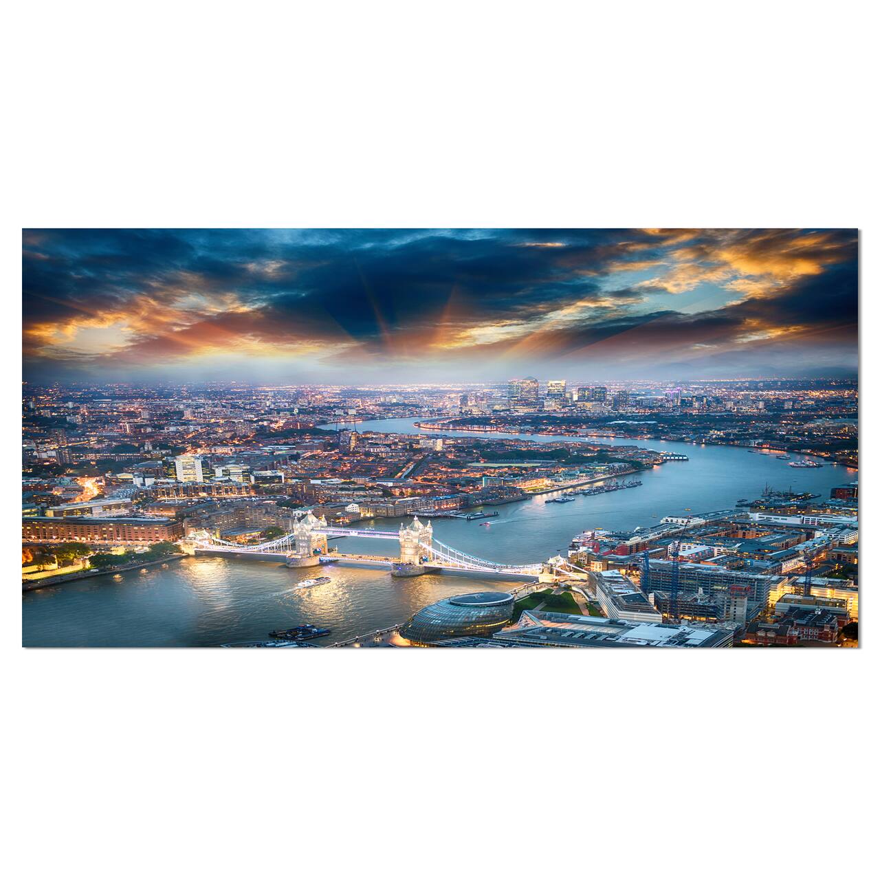 Designart - Aerial View of London at Dusk - Cityscape Photo Canvas Print